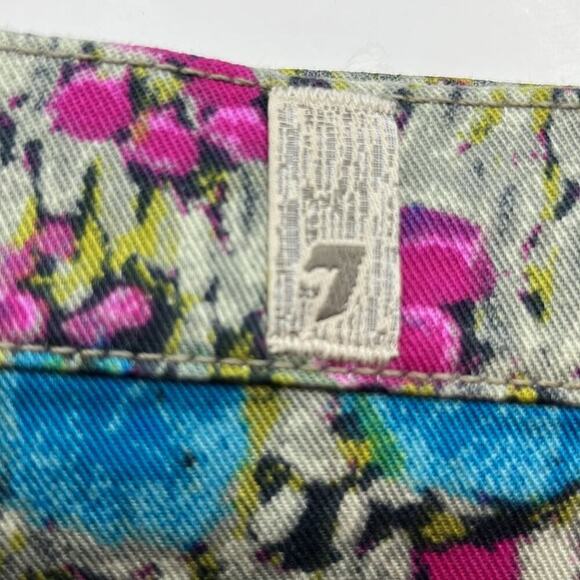 7 For All Mankind Multi-colored Floral Denim Mid Rise Shorts Size 26 - Picture 12 of 16